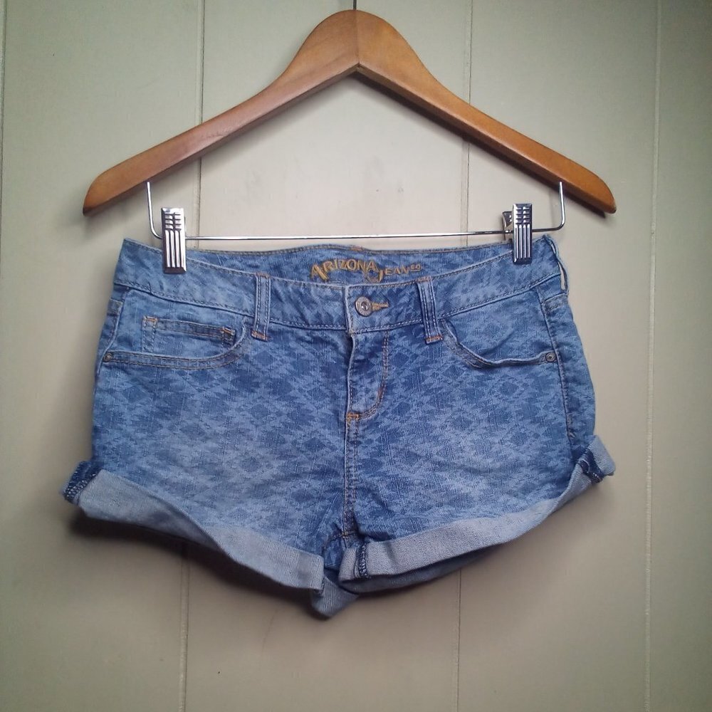 Arizona Jeans Denim Shorts 3 Juniors Cuff Hem Patterned Blue